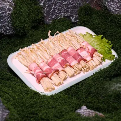 Enoki wrapped in bacon